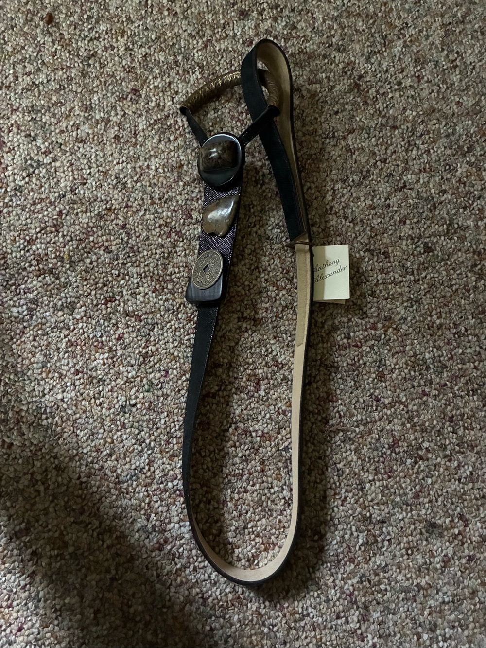 Anthony alexander women Black Brown Leather Belt with Decorative Accents